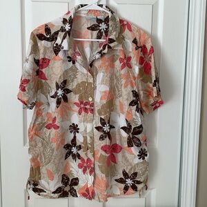Kim Rogers blouse, bottoms down, size 2X, flowers design, 55% cotton, 45% rayon